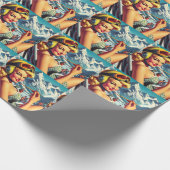 Retro Snowboard Girl Cadeaupapier (Hoek)