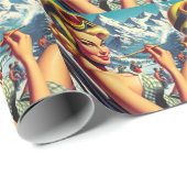 Retro Snowboard Girl Cadeaupapier (Rol Hoek)