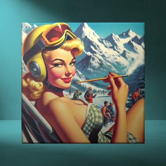 Retro Snowboard Girl Tegeltje