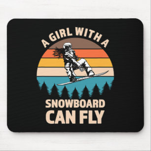 Retro Snowboard Meisje Shirt Fun Winter Boar Muismat