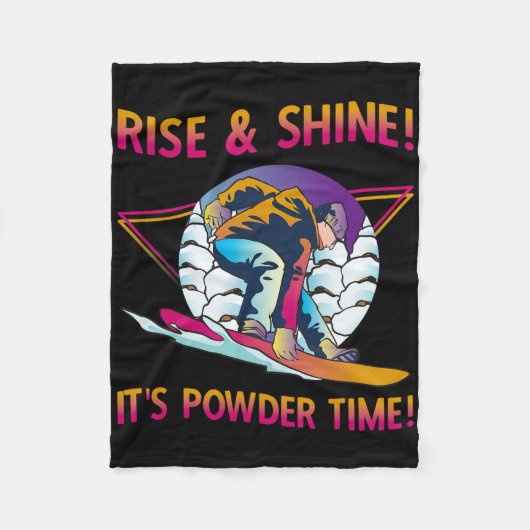 Retro Snowboard Rise en Shine Powder Time 80s SNO Fleece Deken (Voorkant)