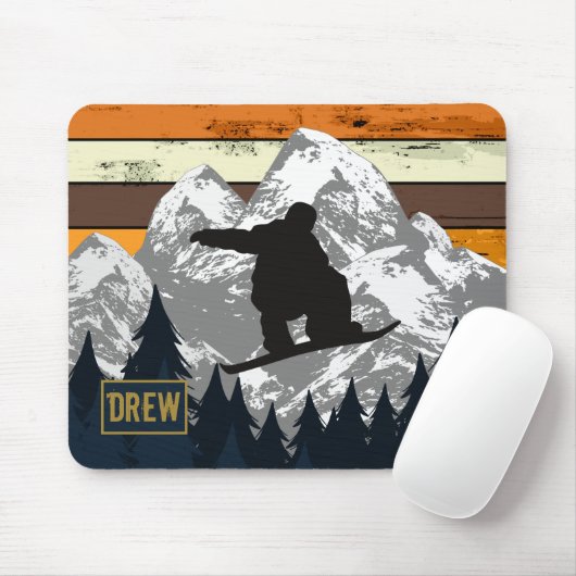 Retro Snowboard Skiing Mountain Ski Slopes Name Muismat (Met muis)