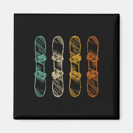 Retro snowboard snowboarden magneet (Voorkant)