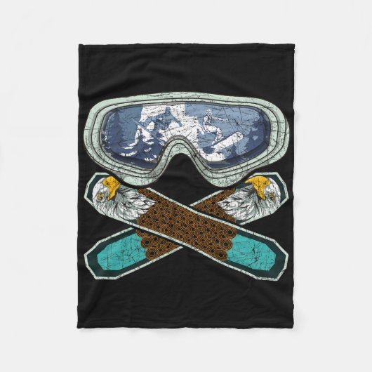 Retro Snowboarden Goggles Eagle Snowboarder Snowb Fleece Deken (Voorkant)