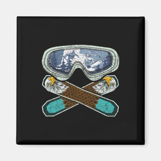 Retro Snowboarden Goggles Eagle Snowboarder Snowb Magneet (Voorkant)