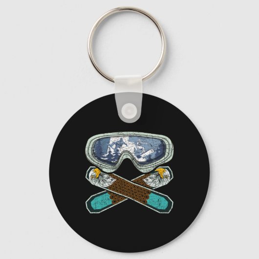 Retro Snowboarden Goggles Eagle Snowboarder Snowb Sleutelhanger (Voorkant)