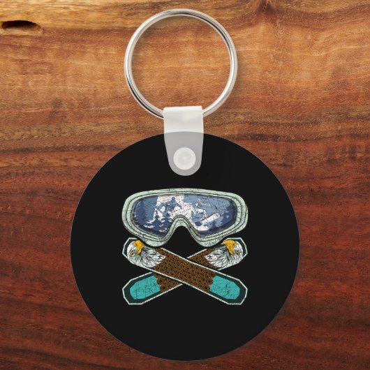 Retro Snowboarden Goggles Eagle Snowboarder Snowb Sleutelhanger (Voorkant)