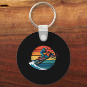 Retro Snowboarden Mountain Sunset Snowboard Cadeau Sleutelhanger (Voorkant)