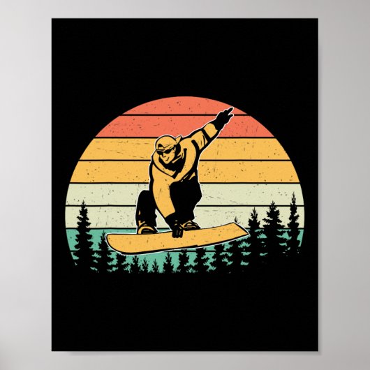 Retro Snowboarder Silhouette Snowboarden Poster (Voorkant)