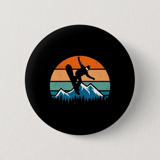 Retro Snowboarder Snowboarding Mannen Vrouwen Kind Ronde Button 5,7 Cm (Voorkant)