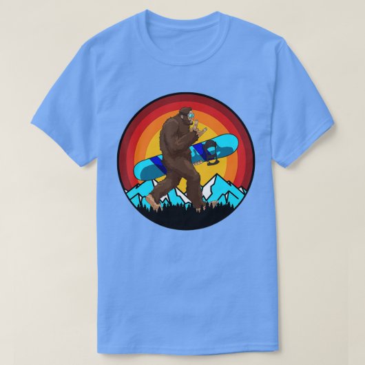Retro Snowboarding Sunset Bigfoot Rock On for Snow T-shirt (Design voorkant)