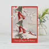  Retro Snowcapped Kerstballen Custom Feestdagenkaart (Staand voorkant)