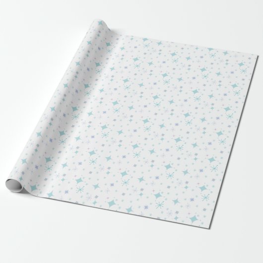Retro Snowflake en Sparkle Pattern Cadeaupapier (Uitgerold)