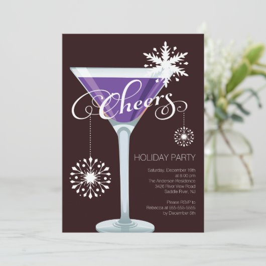 Retro Snowflake Holiday Cocktail Party Uitnodiging (Staand voorkant)