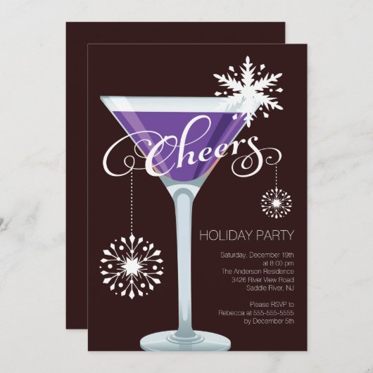 Retro Snowflake Holiday Cocktail Party Uitnodiging (Voorkant / Achterkant)