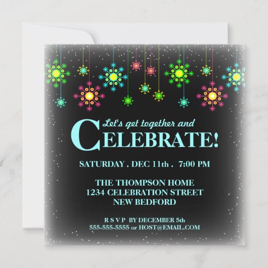 Retro Snowflake Holiday Party Uitnodiging (Voorkant)