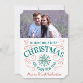 Retro Snowflake Swirl-fotosjabloon voor kerstmis Feestdagenkaart (Voorkant)