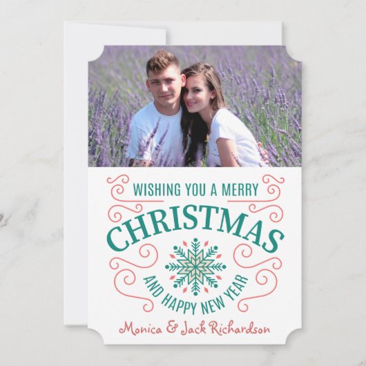 Retro Snowflake Swirl-fotosjabloon voor kerstmis Feestdagenkaart (Voorkant)