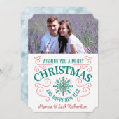 Retro Snowflake Swirl-fotosjabloon voor kerstmis Feestdagenkaart (Voorkant / Achterkant)