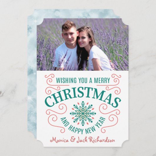 Retro Snowflake Swirl-fotosjabloon voor kerstmis Feestdagenkaart (Voorkant / Achterkant)