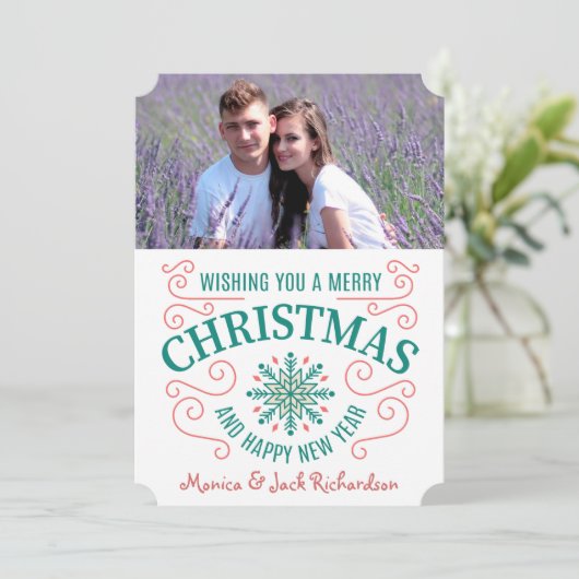 Retro Snowflake Swirl-fotosjabloon voor kerstmis Feestdagenkaart (Staand voorkant)