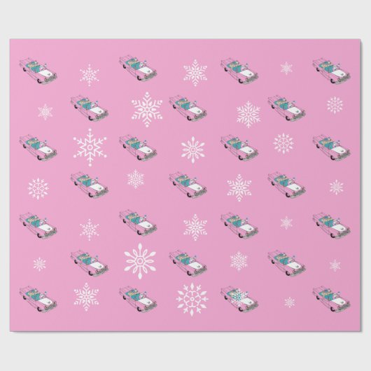 Retro - Snowflakes & auto Cadeaupapier (Vlak)