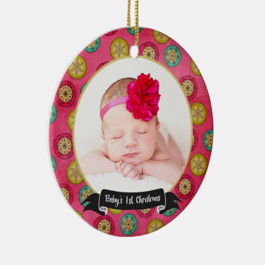 Retro Snowflakes Baby's eerste kerstversiering Keramisch Ornament (Rechts)