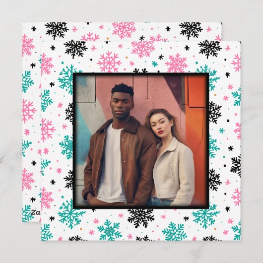 Retro Snowflakes Feestdagenkaart (Voorkant / Achterkant)