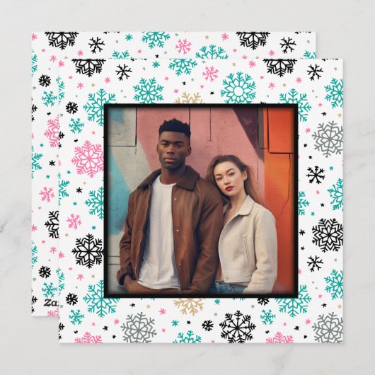 Retro Snowflakes Feestdagenkaart (Voorkant / Achterkant)