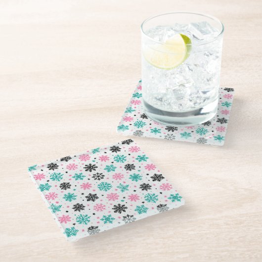 Retro Snowflakes Glazen Onderzetter (Schuin)