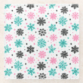 Retro Snowflakes Glazen Onderzetter (Voorkant)