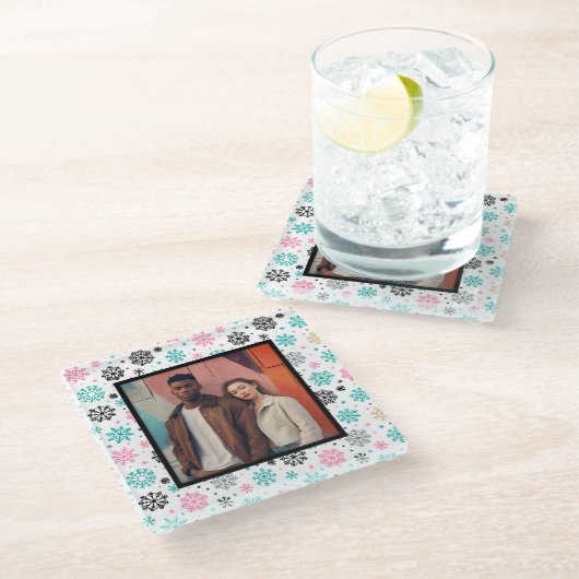 Retro Snowflakes Glazen Onderzetter (Schuin)
