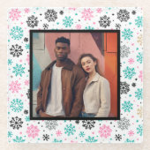 Retro Snowflakes Glazen Onderzetter (Voorkant)