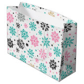 Retro Snowflakes Groot Cadeauzakje (Achterkant Gekanteld)