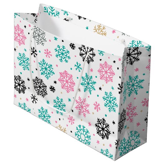 Retro Snowflakes Groot Cadeauzakje (Voorkant Gekanteld)