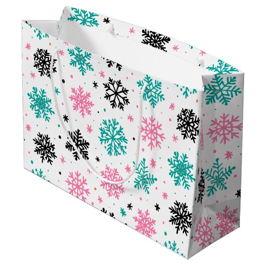 Retro Snowflakes Groot Cadeauzakje (Achterkant Gekanteld)