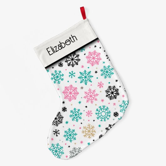 Retro Snowflakes Grote Kerstsok (Achterkant (Hangend))
