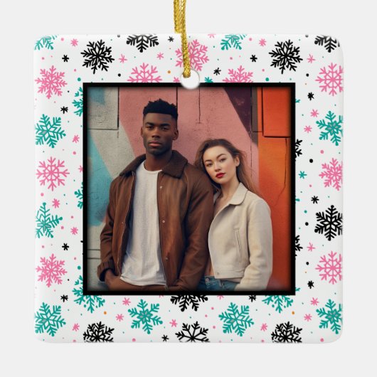 Retro Snowflakes Keramisch Ornament (Voorkant)