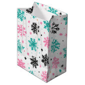 Retro Snowflakes Medium Cadeauzakje (Voorkant Gekanteld)