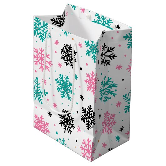 Retro Snowflakes Medium Cadeauzakje (Voorkant Gekanteld)