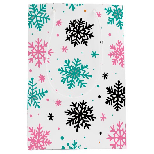 Retro Snowflakes Medium Cadeauzakje (Voorkant)