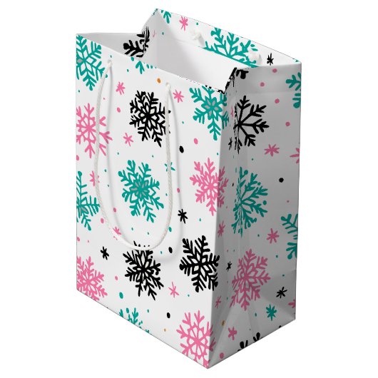 Retro Snowflakes Medium Cadeauzakje (Achterkant Gekanteld)