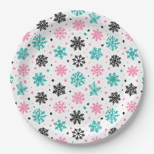 Retro Snowflakes Papieren Bordje (Voorkant)