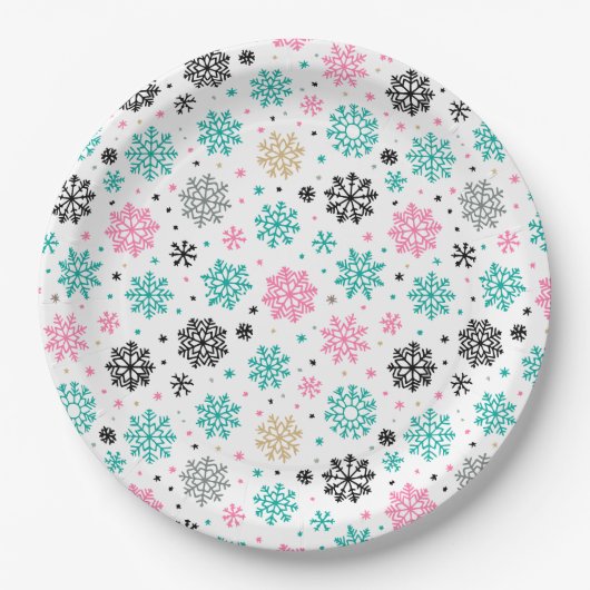 Retro Snowflakes Papieren Bordje (Voorkant)