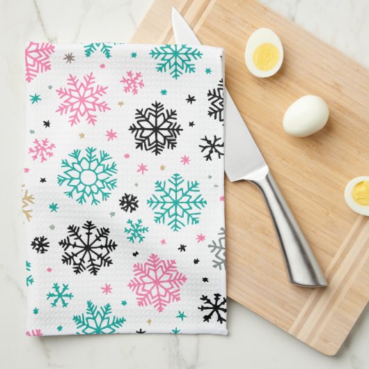 Retro Snowflakes Theedoek (Quarter Fold)