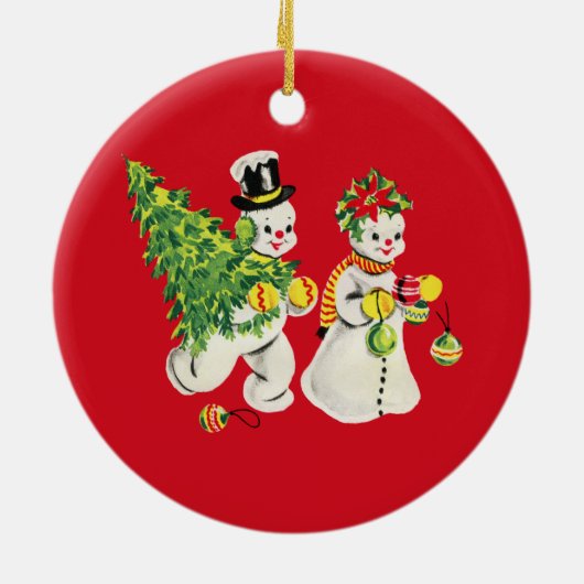 Retro Snowkoppel keramisch siermiddel Keramisch Ornament (Achterkant)
