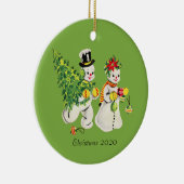 Retro Snowkoppon Green Background Keramisch Ornament (Rechts)