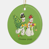 Retro Snowkoppon Green Background Keramisch Ornament (Links)