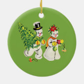 Retro Snowkoppon Green Background Keramisch Ornament (Achterkant)