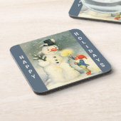 Retro Snowman and Elf Christmas Bier Onderzetter (Linkerzijde)